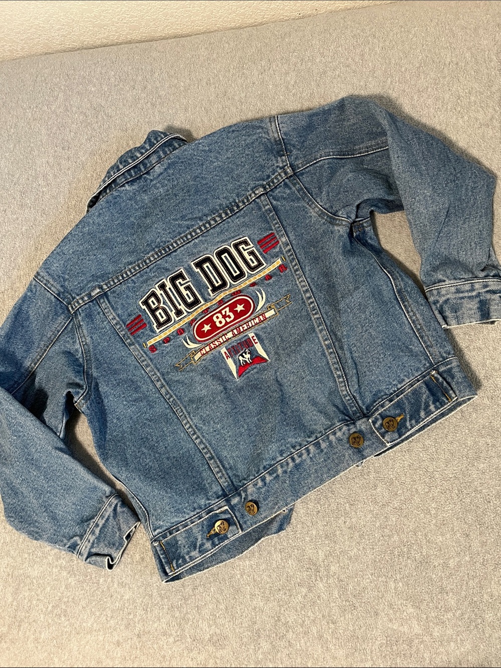 Kids Big Dog Trucker Denim Jacket Size 8 Embroidered Vintage